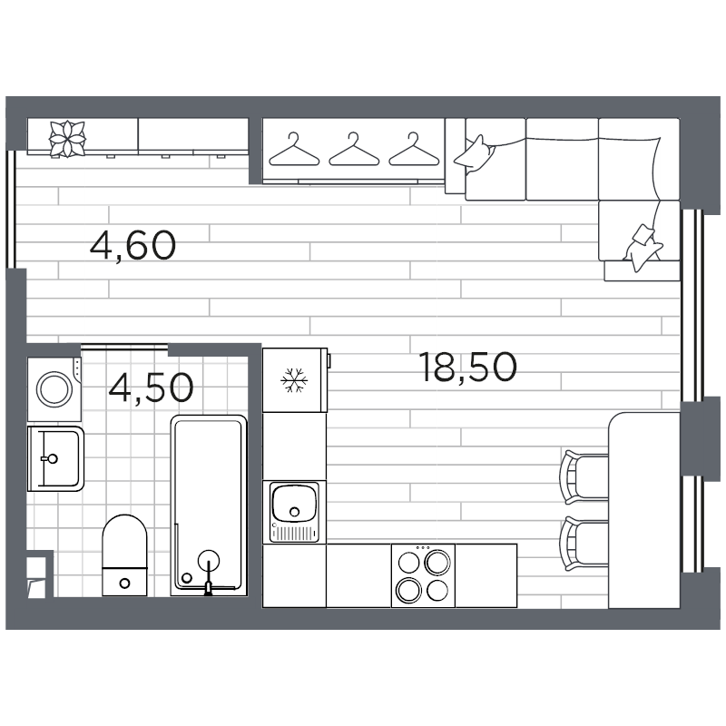 Студия 27,6 м²