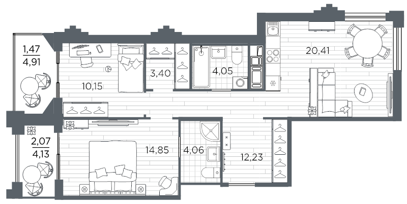 3 ккв (Евро) 72,7 м²