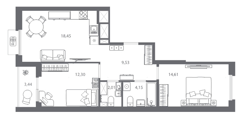 3 ккв (Евро) 63,2 м²