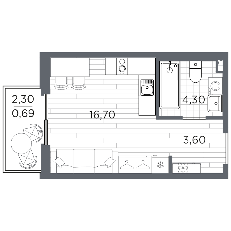 Студия 25,3 м²
