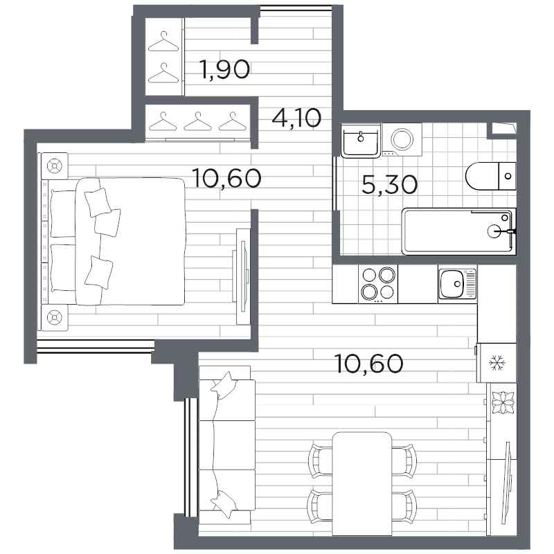 2 ккв (Евро) 41,6 м²