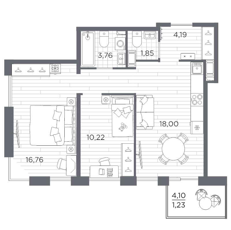 3 ккв (Евро) 59 м²