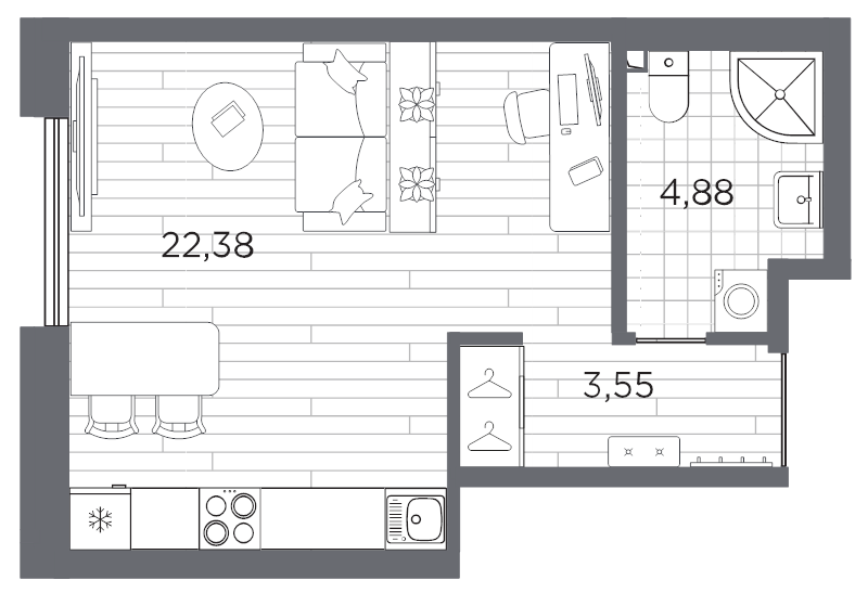 Студия 30,8 м²