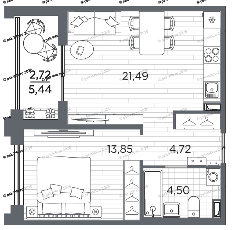 2 ккв (Евро) 47,3 м²
