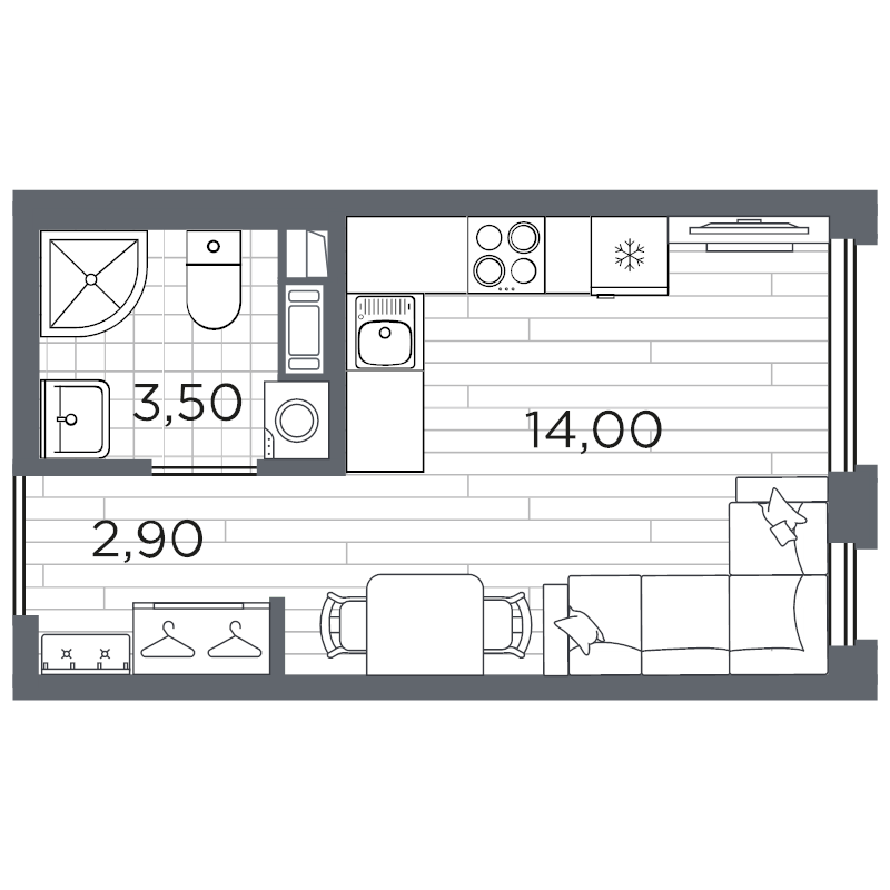 Студия 21,2 м²