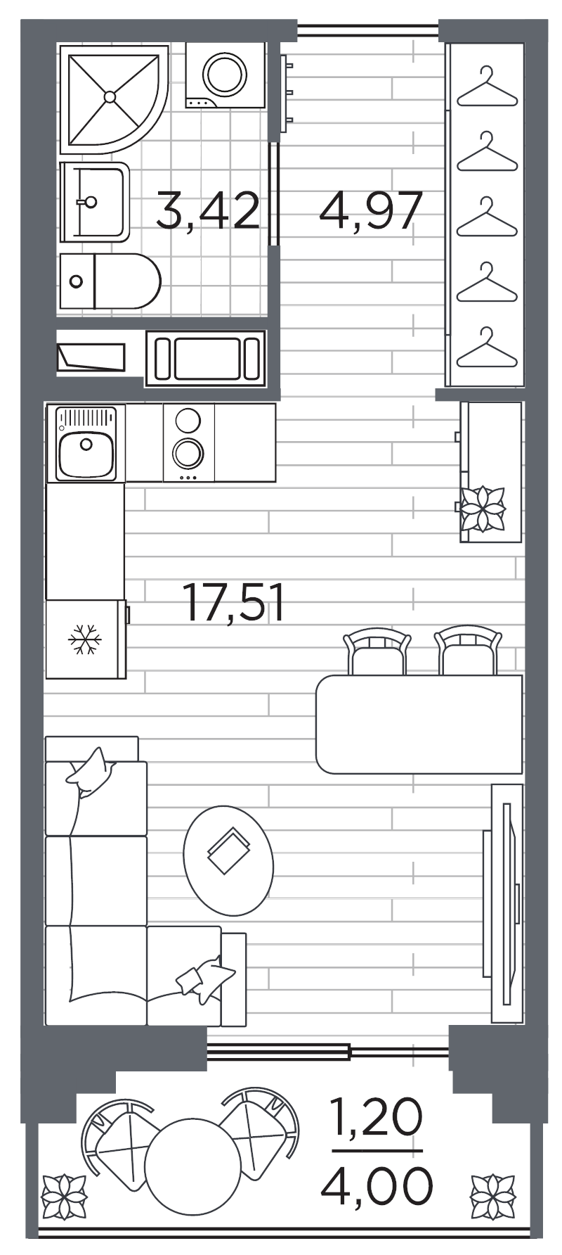 Студия 27,1 м²
