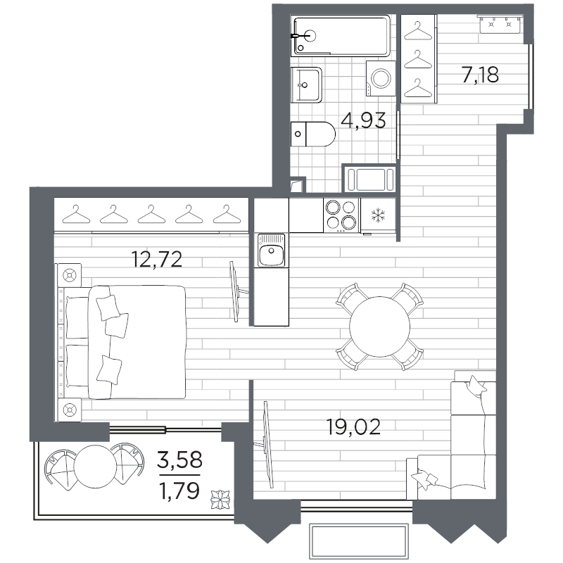 2 ккв (Евро) 45,6 м²