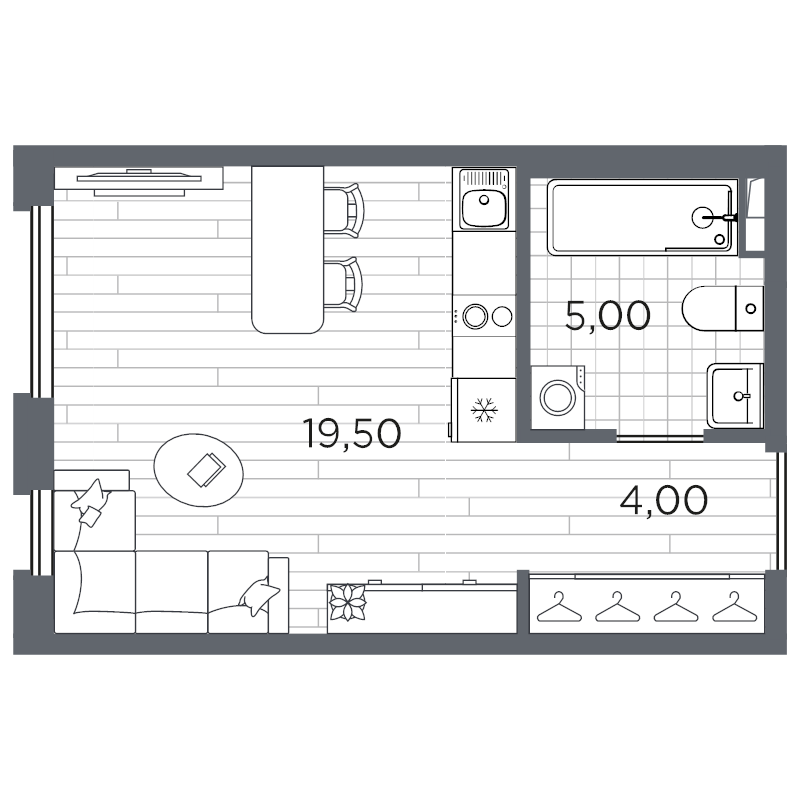 Студия 28,5 м²