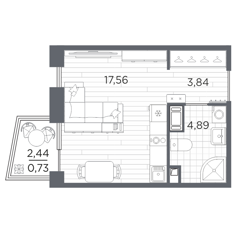 Студия 27 м²