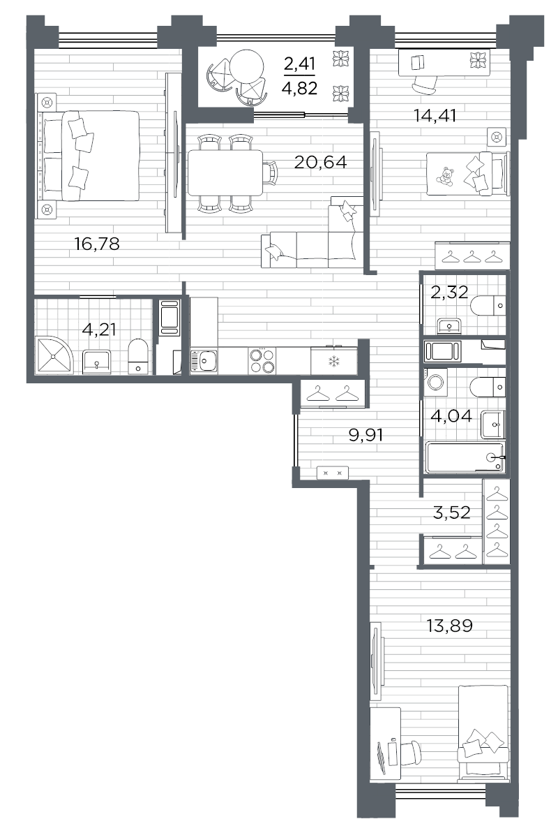 4 ккв (Евро) 92,1 м²