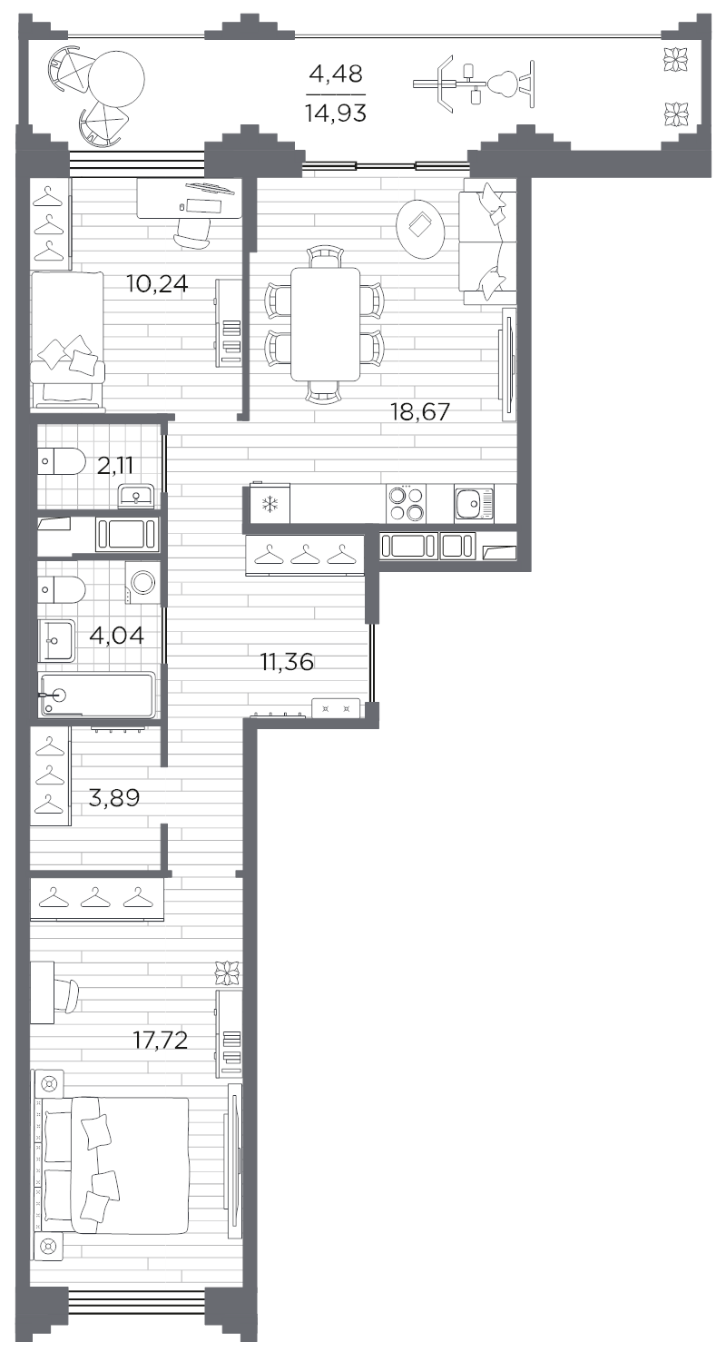 3 ккв (Евро) 72,5 м²