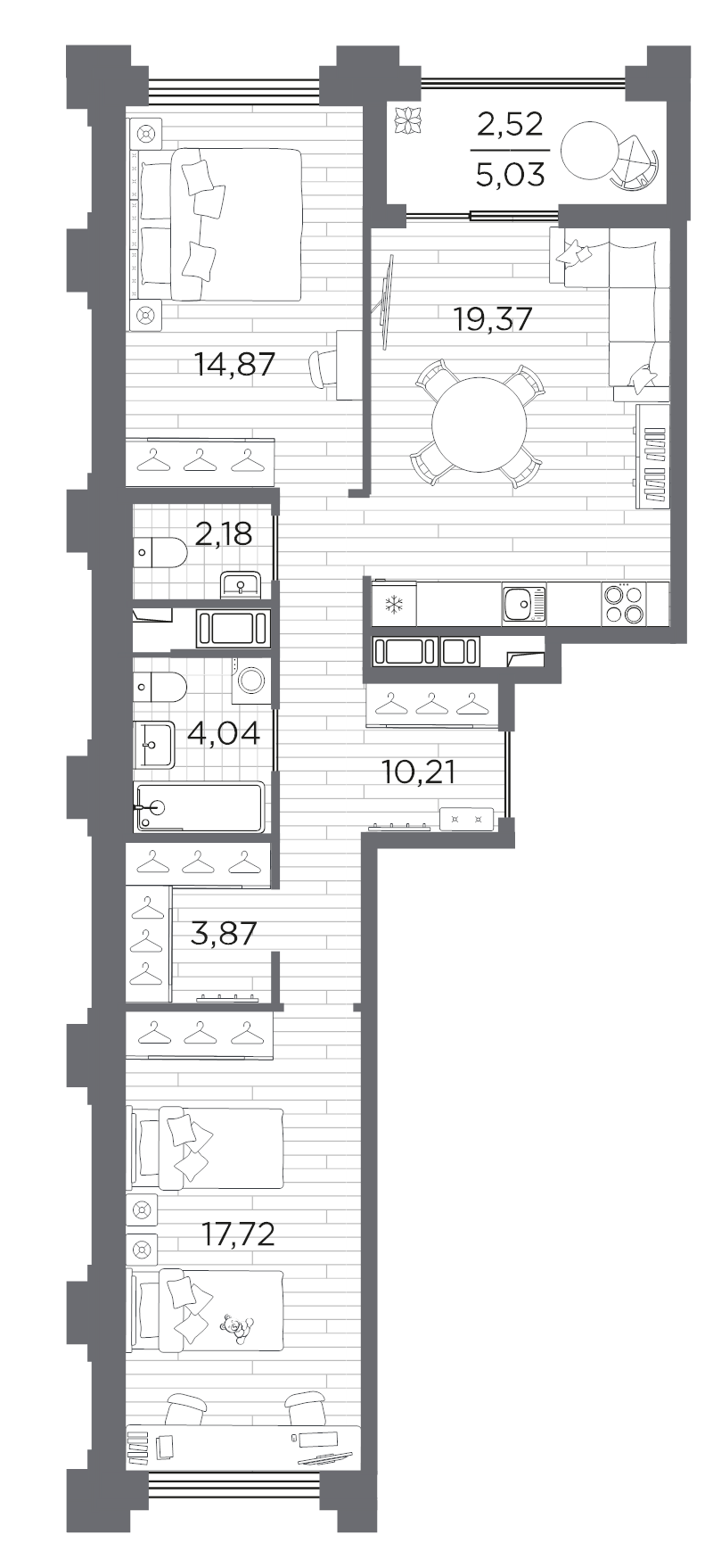 3 ккв (Евро) 74,8 м²