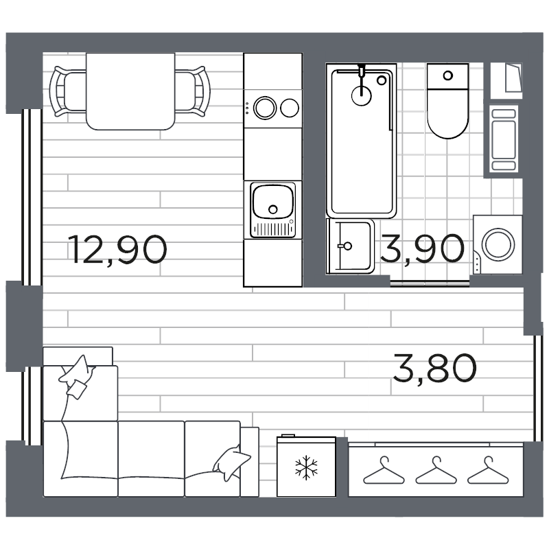 Студия 21,6 м²