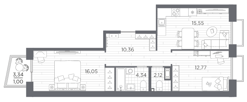 3 ккв (Евро) 62,2 м²