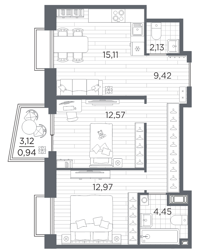 3 ккв (Евро) 57,6 м²