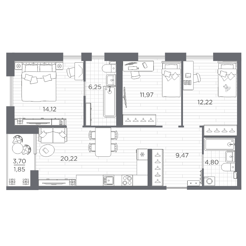 4 ккв (Евро) 80,9 м²