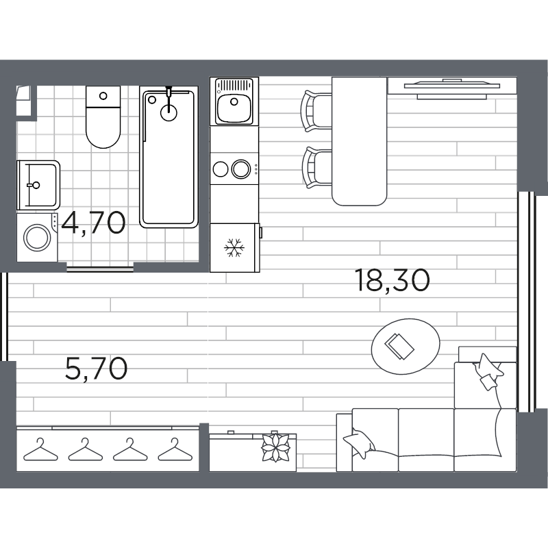 Студия 28,7 м²