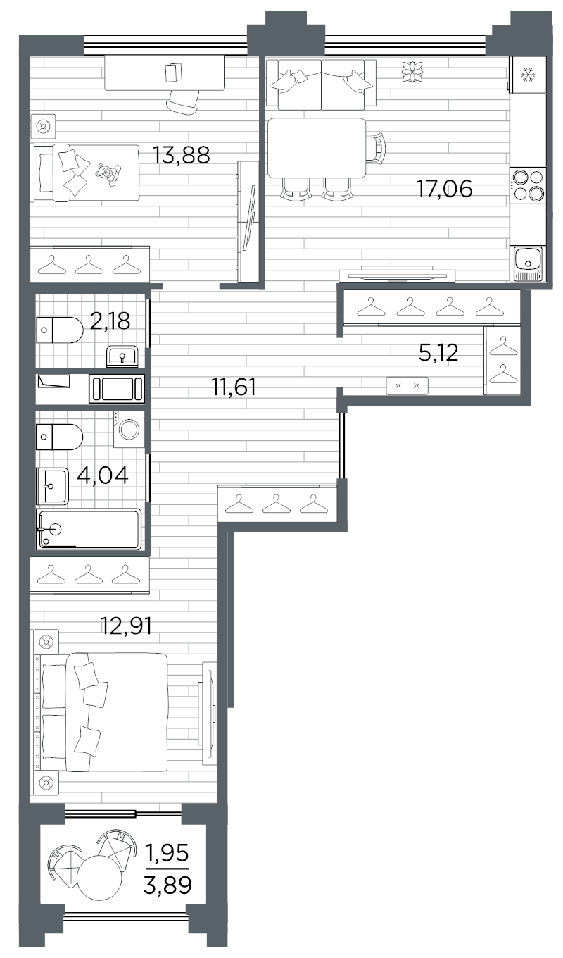 3 ккв (Евро) 68,8 м²