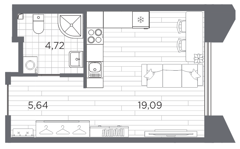 Студия 29,5 м²