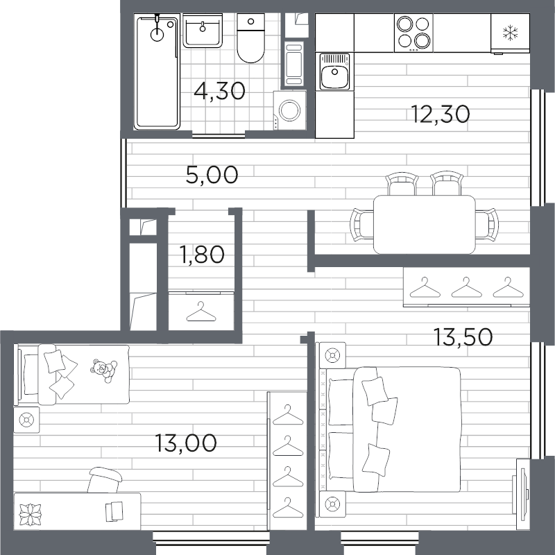 2 ккв 49,9 м²