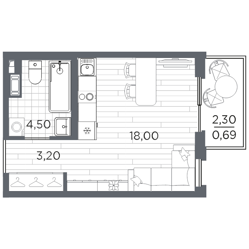 Студия 26,4 м²