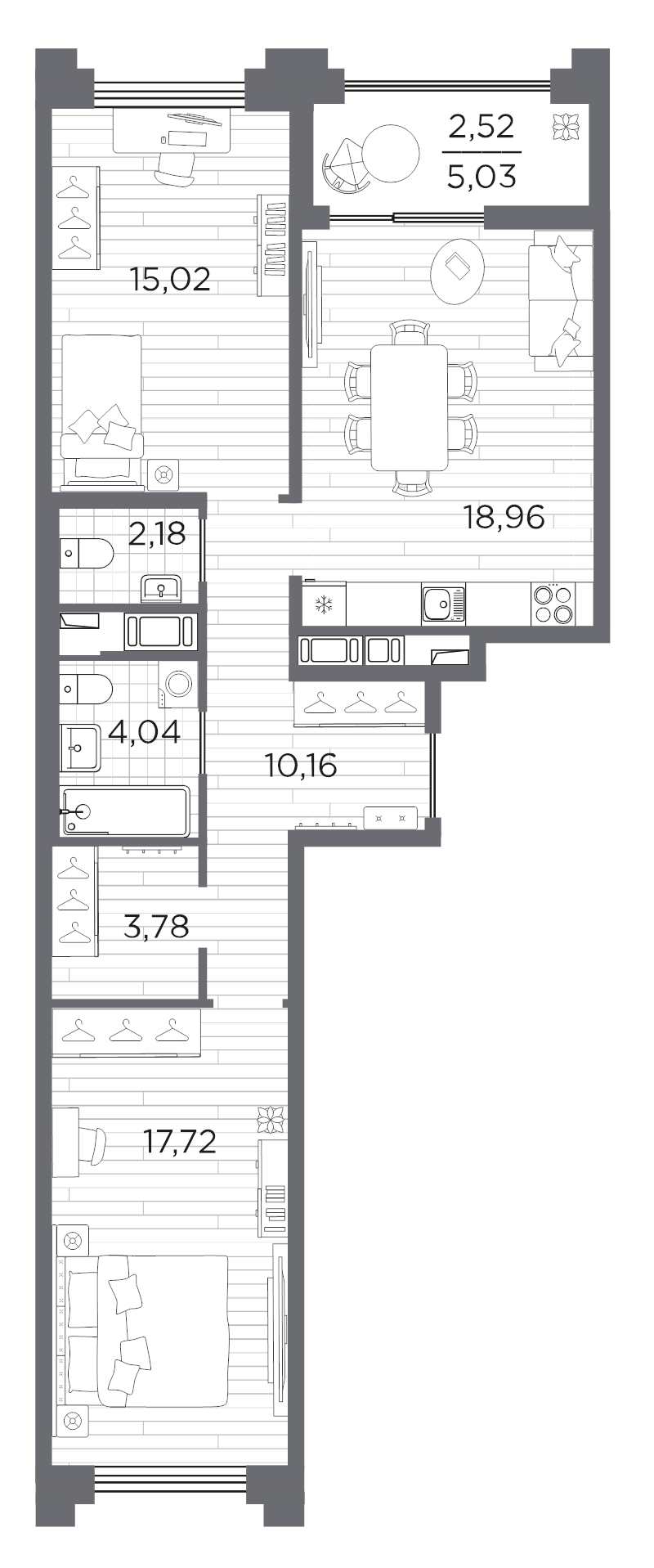 3 ккв (Евро) 74,4 м²