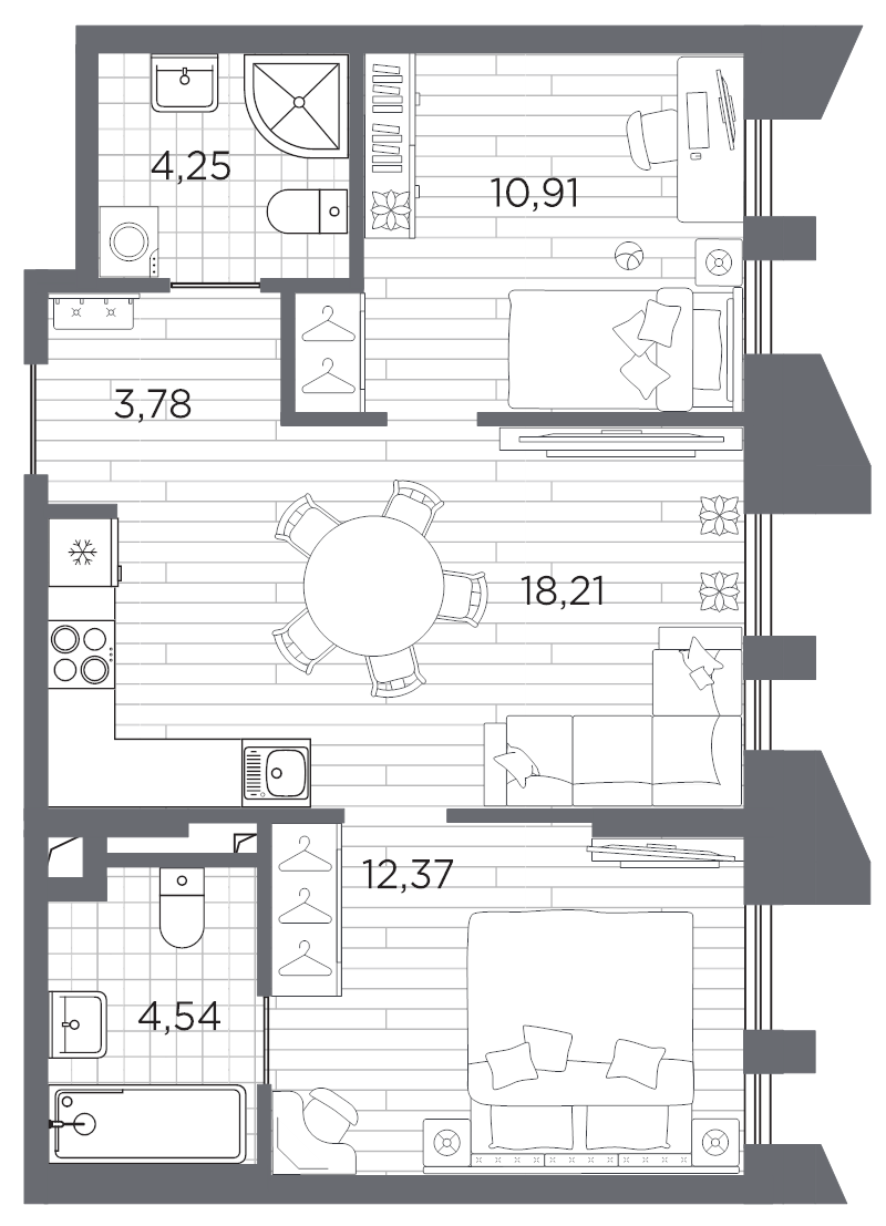3 ккв (Евро) 54,1 м²