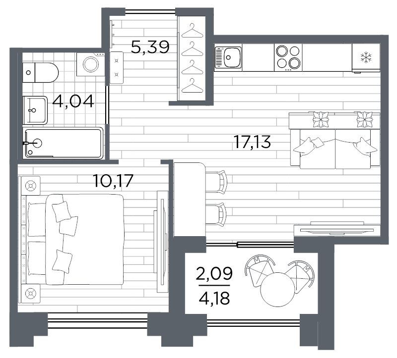 2 ккв (Евро) 38,8 м²