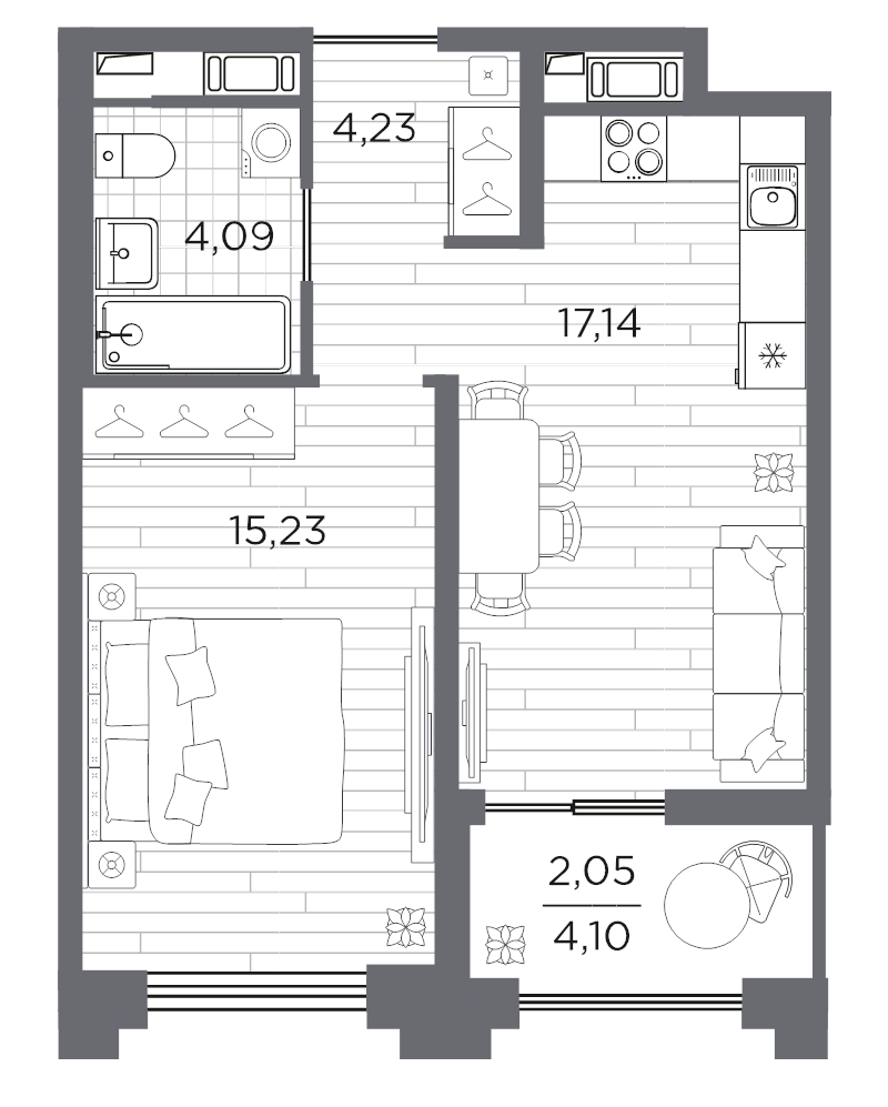 2 ккв (Евро) 42,7 м²