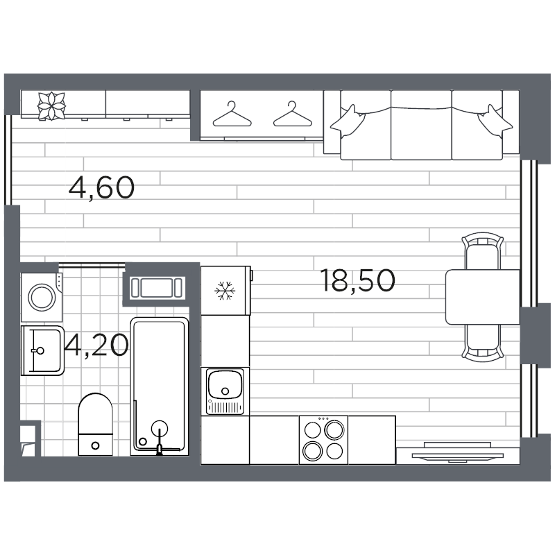 Студия 27,3 м²