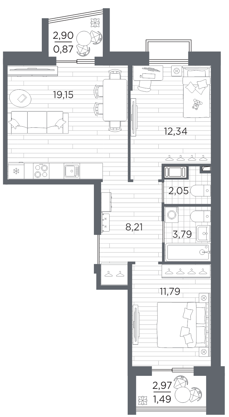 3 ккв (Евро) 59,7 м²