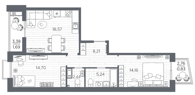 3 ккв (Евро) 65,8 м²