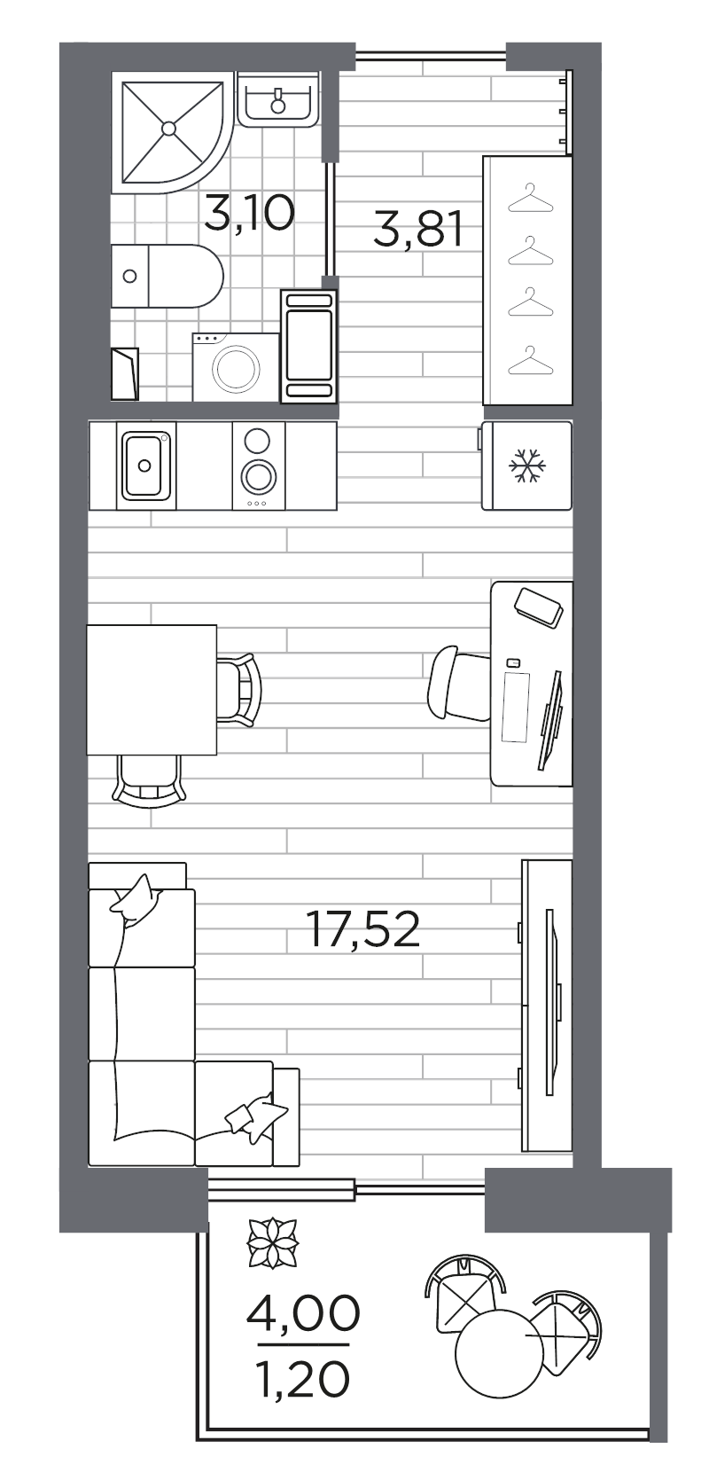 Студия 25,6 м²