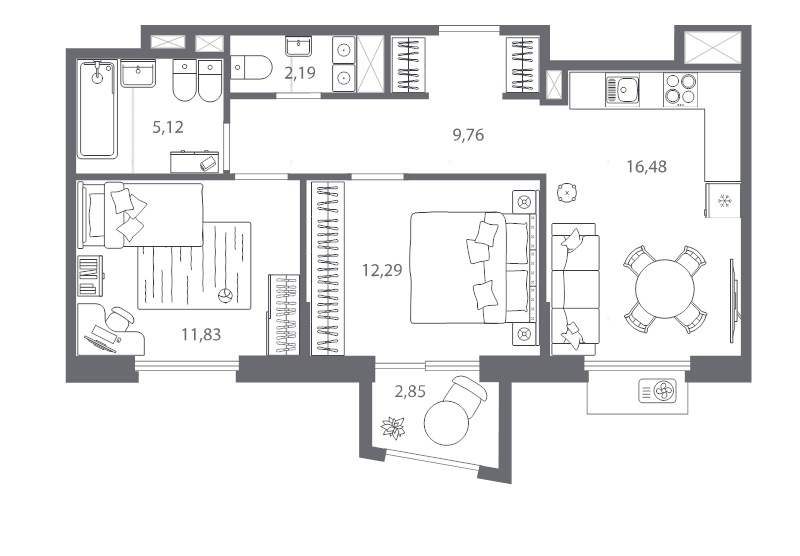 3 ккв (Евро) 58,5 м²