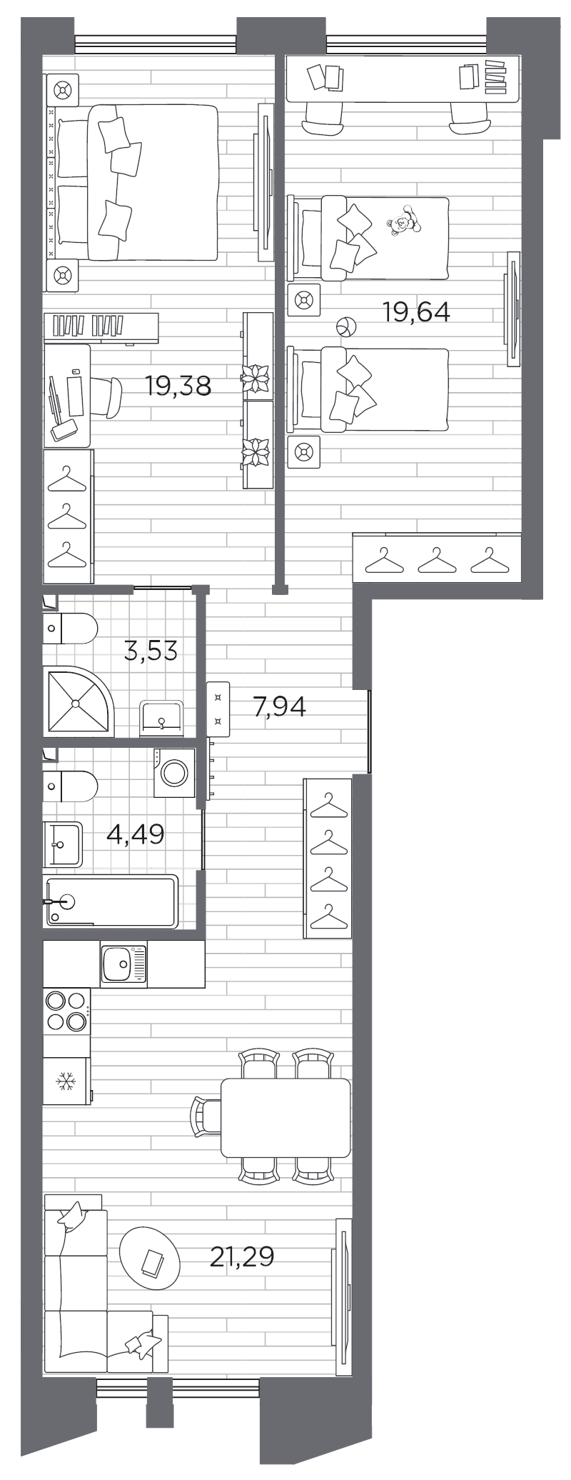 3 ккв (Евро) 76,3 м²