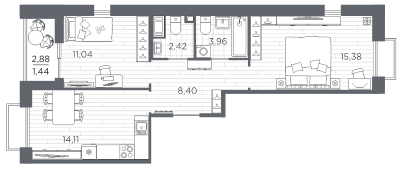 2 ккв 56,8 м²
