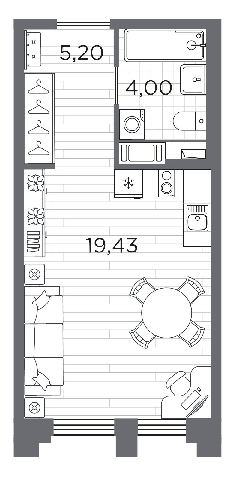 Студия 28,6 м²