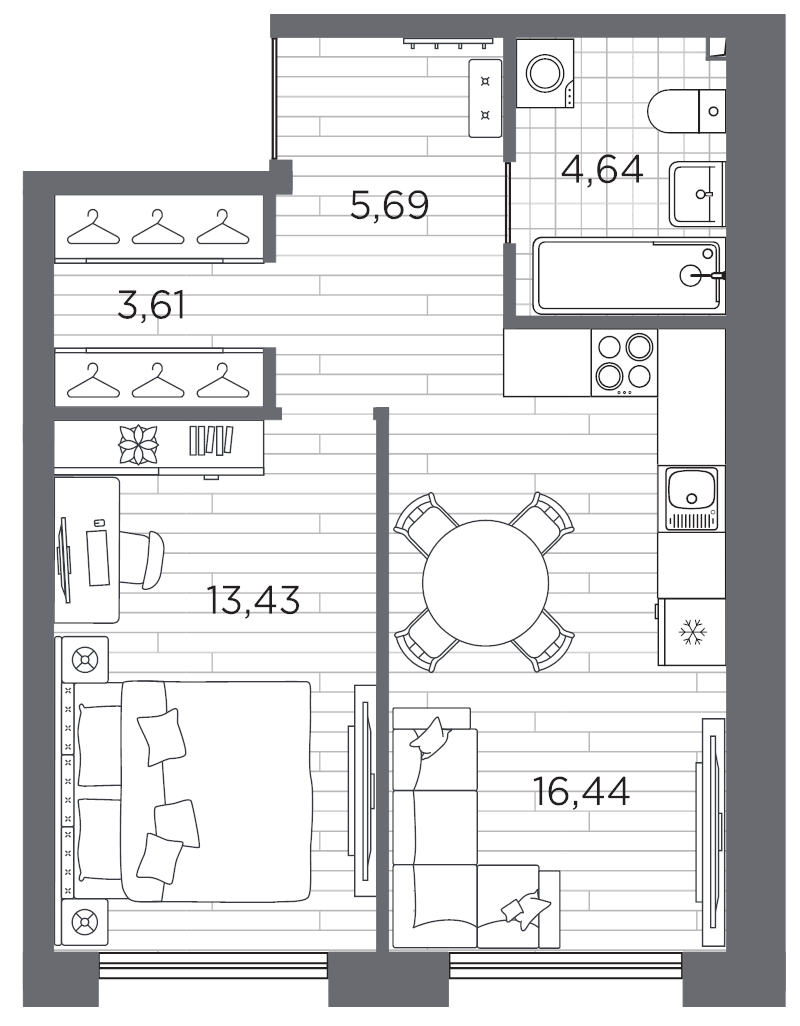2 ккв (Евро) 43,8 м²