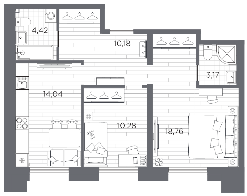 2 ккв 60,9 м²