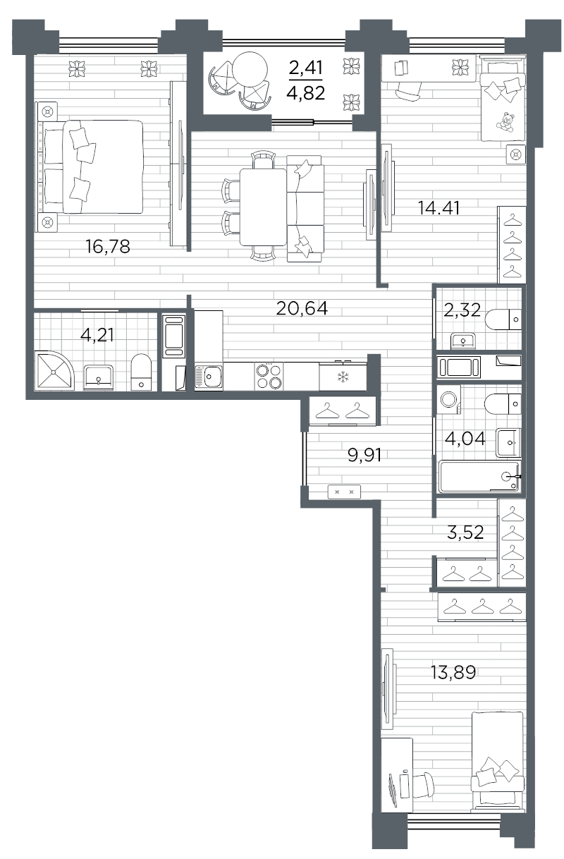 4 ккв (Евро) 92,1 м²