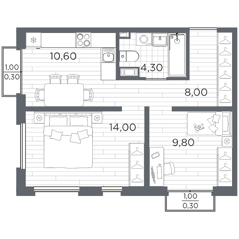 2 ккв 48,8 м²