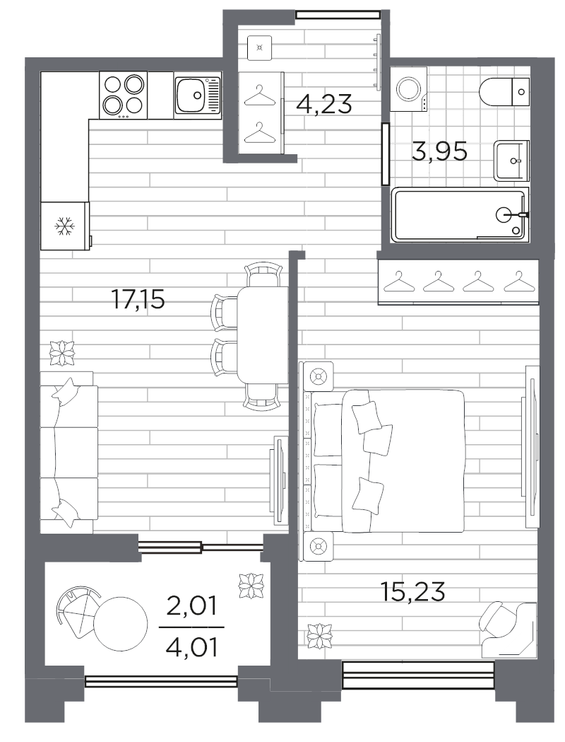 2 ккв (Евро) 42,6 м²