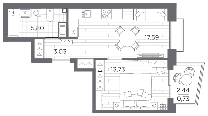 2 ккв (Евро) 40,9 м²