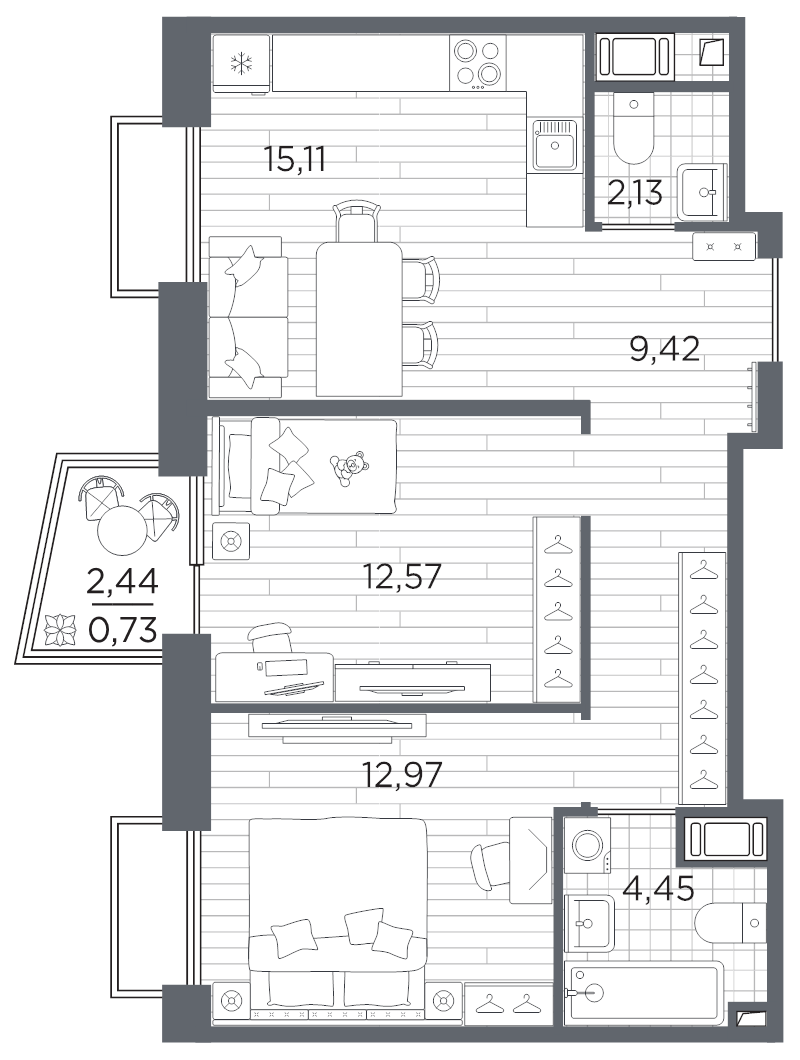 3 ккв (Евро) 57,4 м²