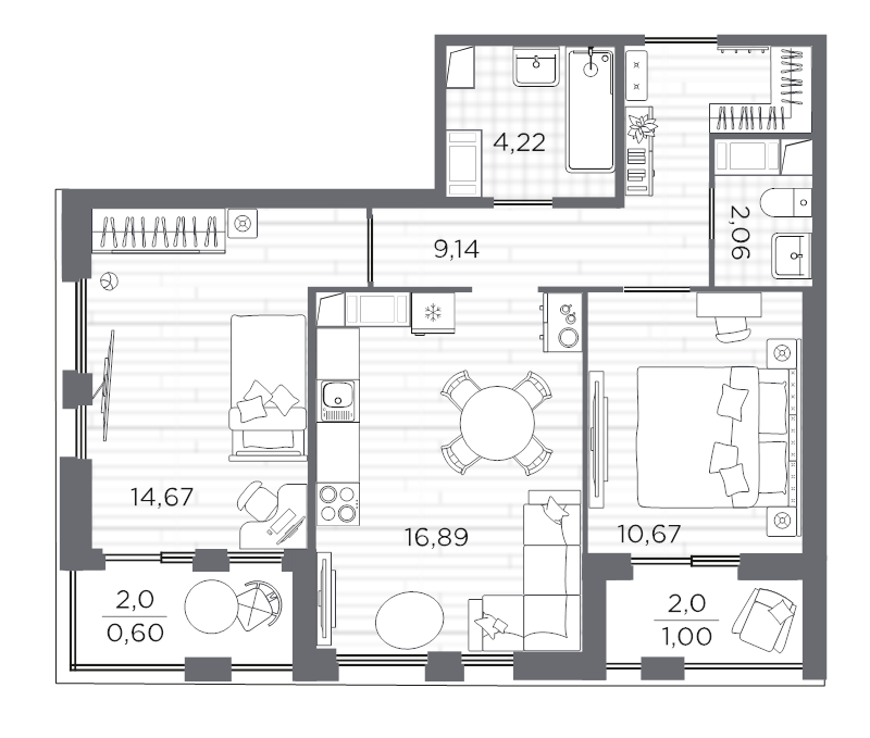 3 ккв (Евро) 59,3 м²