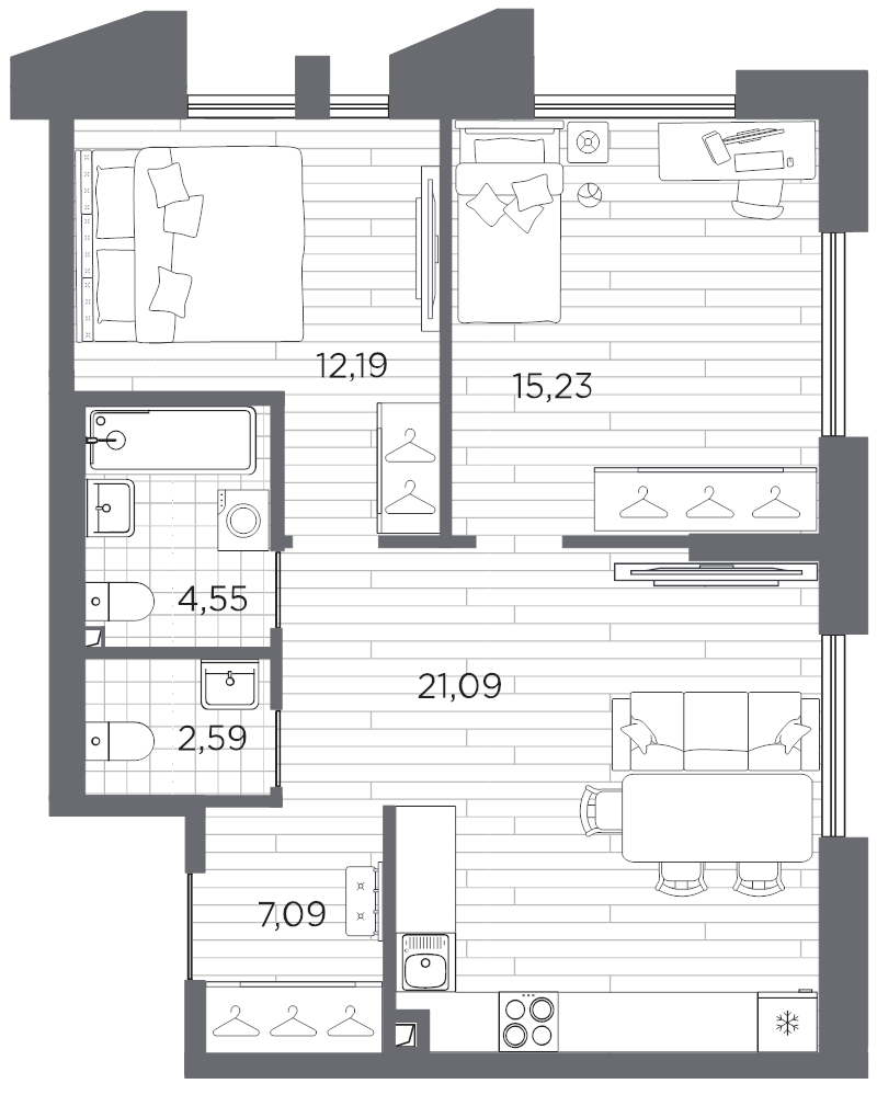 3 ккв (Евро) 62,7 м²