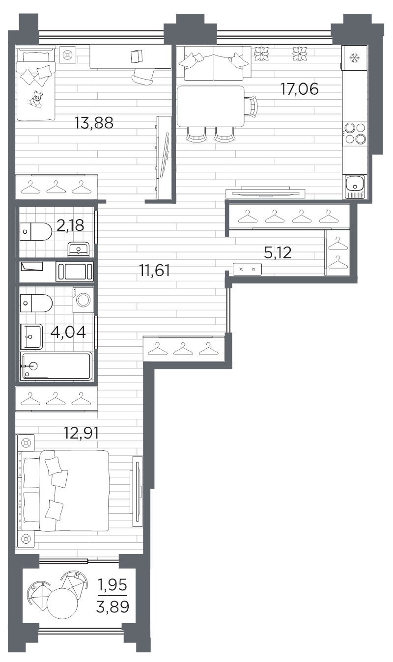 3 ккв (Евро) 68,8 м²