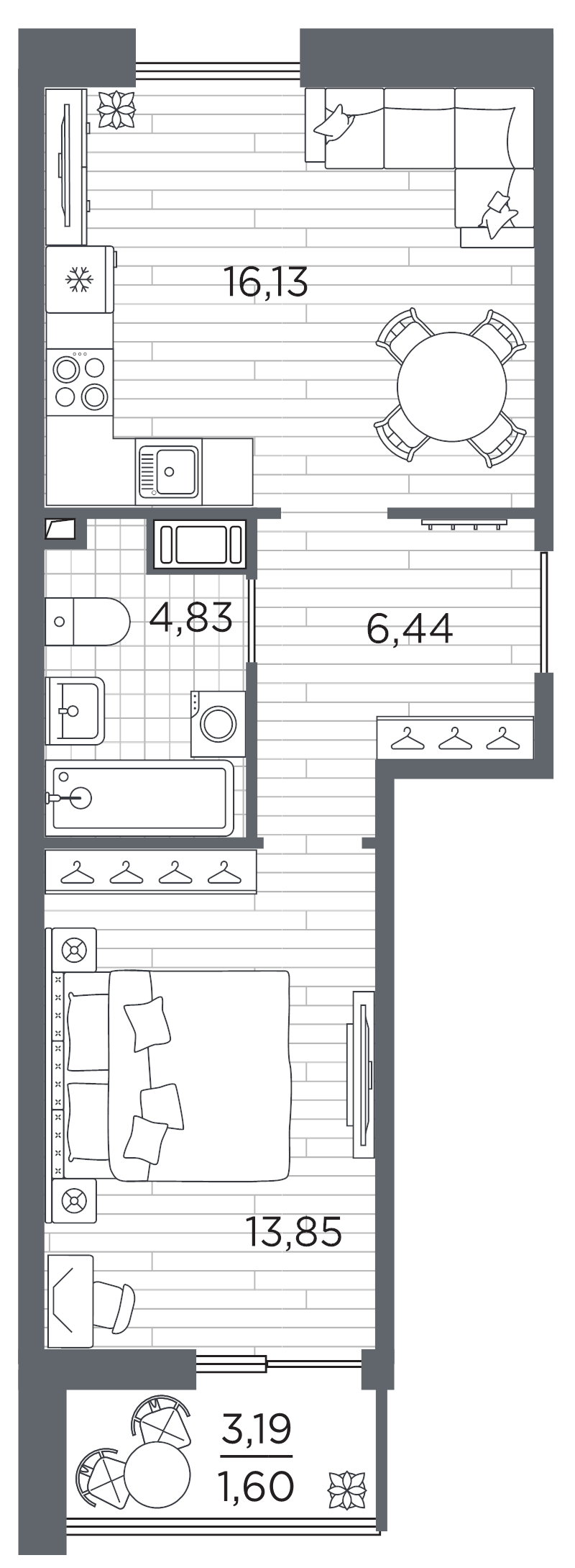 2 ккв (Евро) 42,9 м²