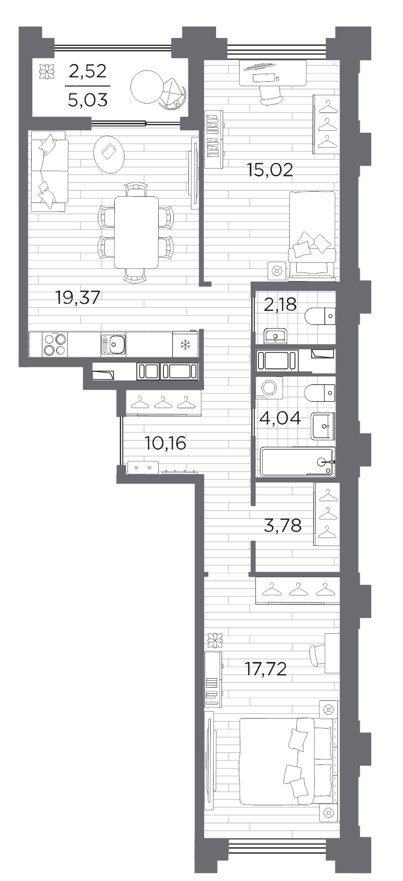 3 ккв (Евро) 74,8 м²