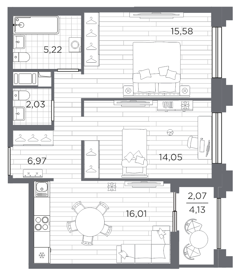 3 ккв (Евро) 61,9 м²